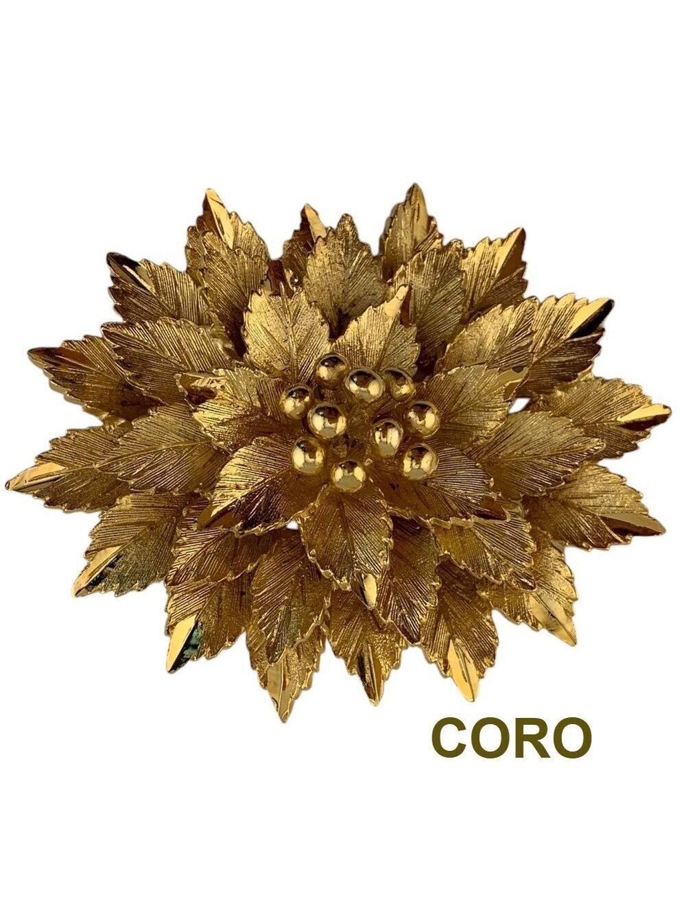 Vintage CORO Gold Tone Poinsettia Flower Brooch Holiday Christmas 2 1/4 inch